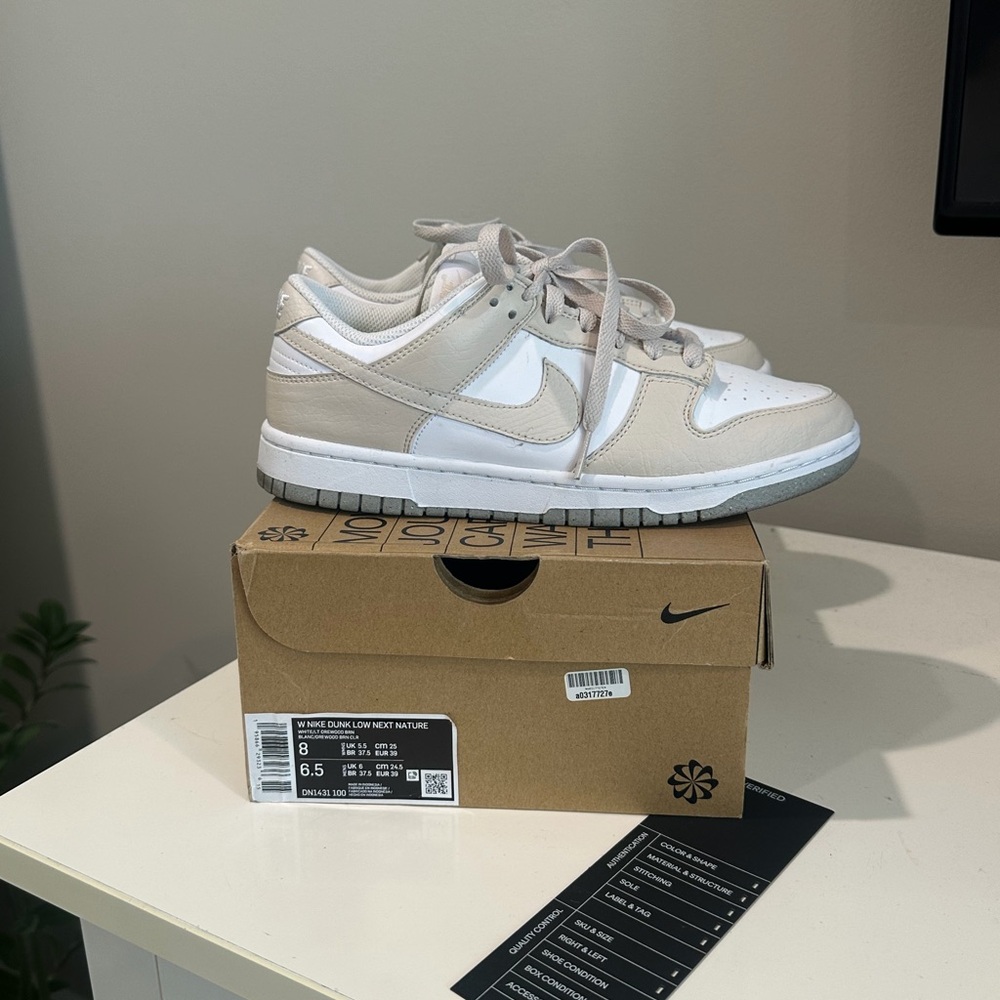 Nike Dunk Low Next Nature Sneakers in White and Tan